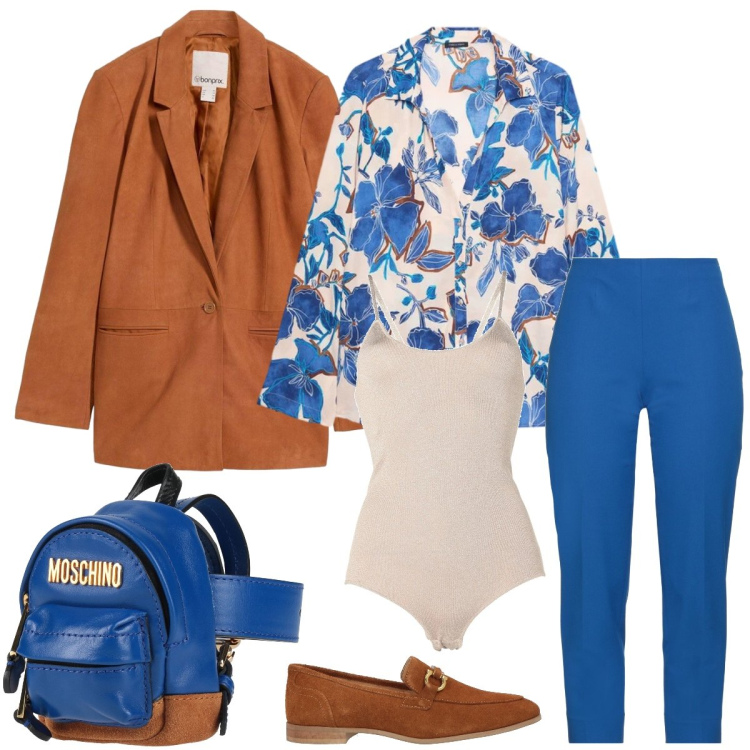 Outfit donna - Total look #2384116. Stile Casual chic per Tutti i giorni. Abbinamento con pantaloni, marsupi, body, mocassini, blazer, camicie.