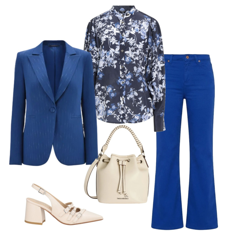 Outfit donna - Total look #2384121. Stile Chic per Serata fuori. Abbinamento con camicie, décolleté, blazer, borse a secchiello, pantaloni.