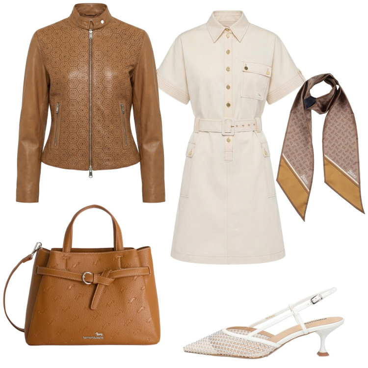 Outfit donna - Total look #2384131. Stile Chic per Tutti i giorni. Abbinamento con décolleté, sciarpe, borse a mano, vestiti chemisier, giacche.