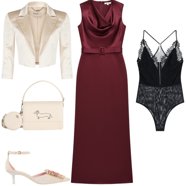 Outfit donna - Total look #2384132. Stile Chic per Cerimonia. Abbinamento con décolleté, body, vestiti lunghi, bolero, borse a tracolla.
