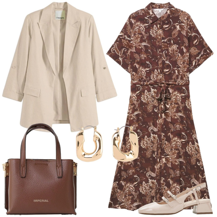 Outfit donna - Total look #2384138. Stile Casual chic per Tutti i giorni. Abbinamento con orecchini, décolleté, blazer, vestiti chemisier, borse a tracolla.