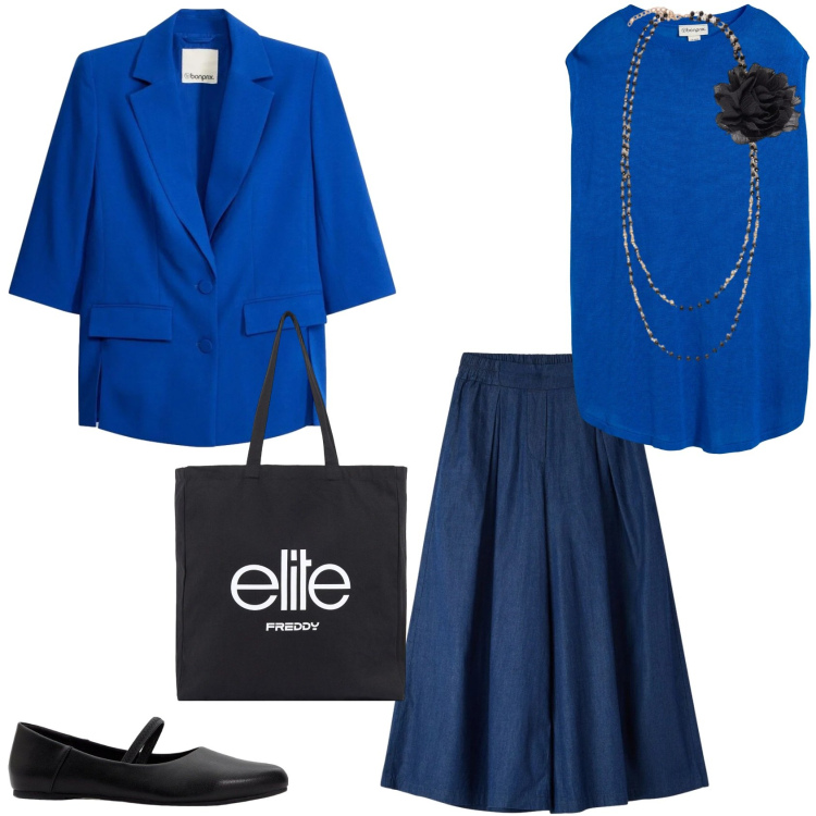 Outfit donna - Ballerine stile Mary Jane. Stile Bon Ton per Tutti i giorni. Abbinamento con ballerine, top, blazer, sneakers, collane, shopping bag.