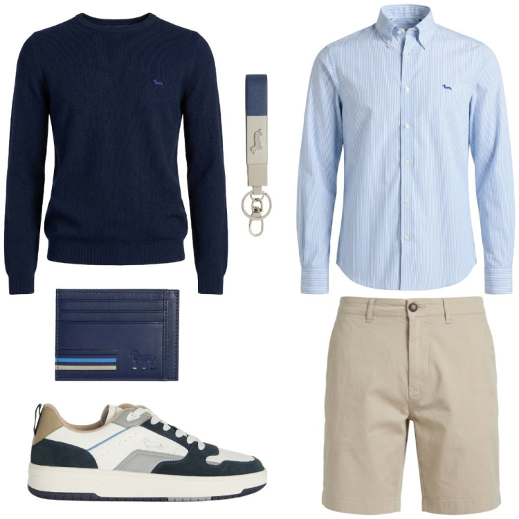 Outfit uomo - #adesso.punto. Stile Casual per Tutti i giorni. Abbinamento con portachiavi, portafogli, camicie, pullovers, bermuda, sneakers.