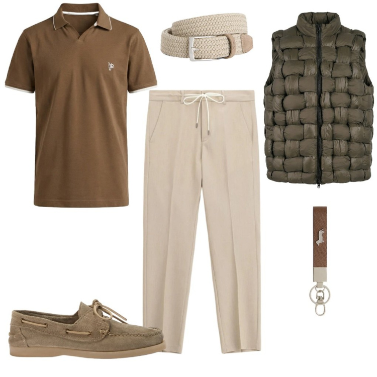 Outfit uomo - #quattro.passi. Stile Urban per Tutti i giorni. Abbinamento con pantaloni, portachiavi, cinture, scarpe stringate, polo, gilet.