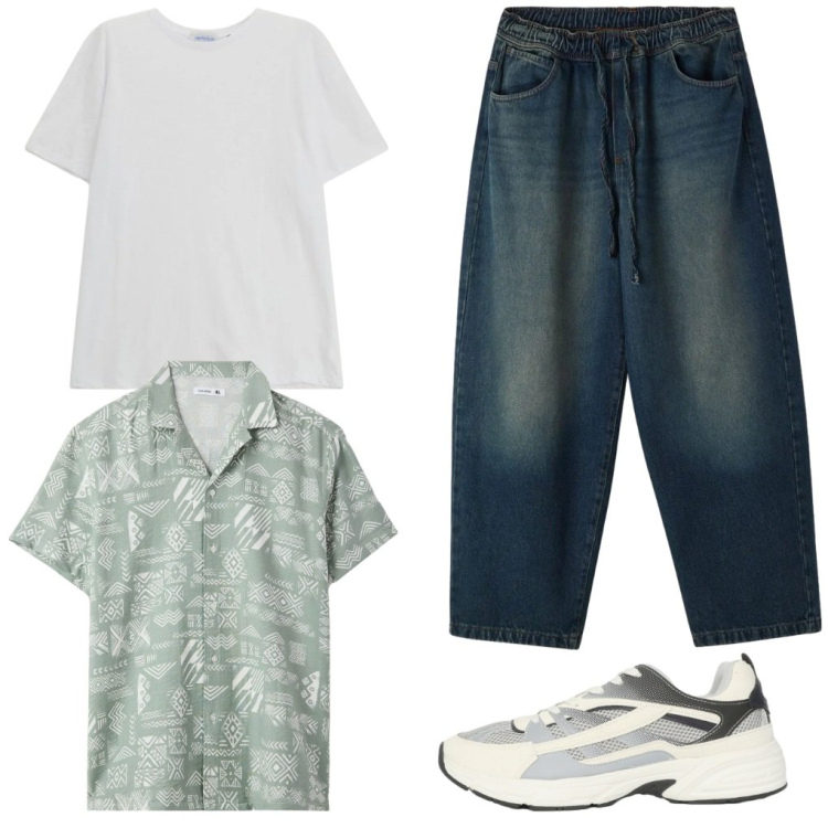 Outfit uomo - #comodissimo. Stile Urban per Tutti i giorni. Abbinamento con camicie a manica corta, sneakers, jeans, t-shirt.
