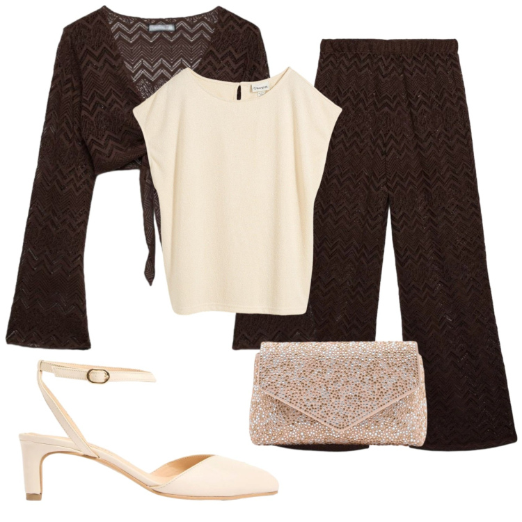 Outfit donna - Total look #2384240. Stile Basic per Serata fuori. Abbinamento con maglieria, décolleté, top, pantaloni, pochette.