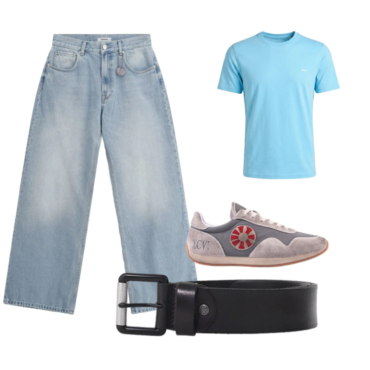 Outfit uomo - Weekend casual. Stile Casual per Tutti i giorni. Abbinamento con t-shirt, jeans, cinture, sneakers.