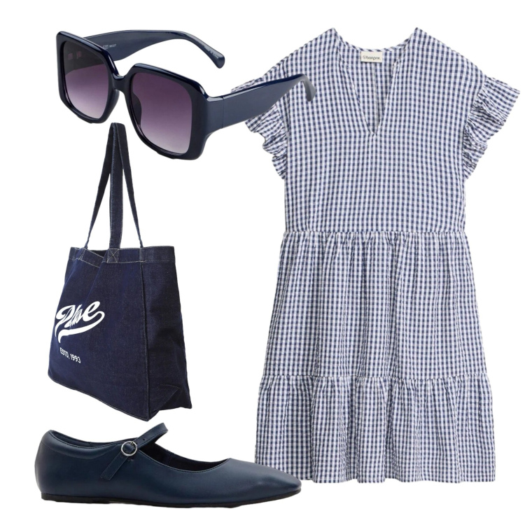 Outfit donna - Total look #2384244. Stile Romantica per Scuola/Università. Abbinamento con ballerine, occhiali da sole, vestiti corti, shopping bag.