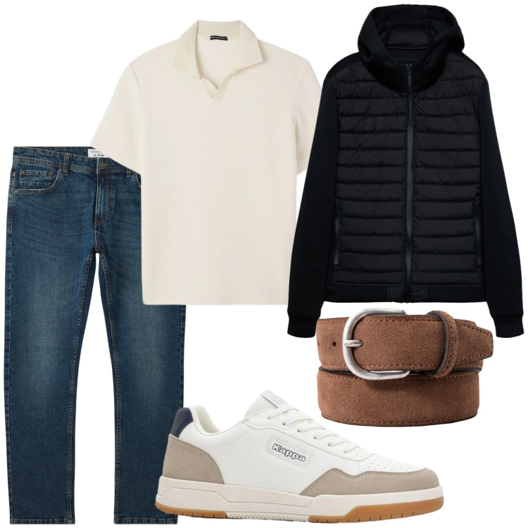 Outfit uomo - Weekend di primavera. Stile Trendy per Tutti i giorni. Abbinamento con sneakers, jeans, polo, giacche, cinture.