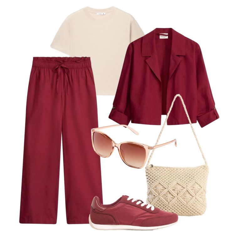 Outfit donna - Weekend relax in lino -@valentinadringo. Stile Trendy per Tutti i giorni. Abbinamento con blazer, pantaloni a palazzo, occhiali da sole, sneakers, borse a tracolla, t-shirt.