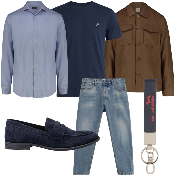 Outfit uomo - Jeans lovers. Stile Trendy per Tutti i giorni. Abbinamento con jeans, t-shirt, portachiavi, cappotti, camicie, scarpe stringate.
