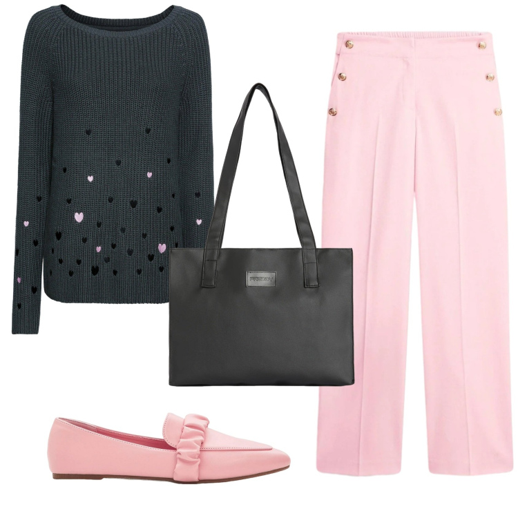Outfit donna - Total look #2384254. Stile Basic per Ufficio. Abbinamento con maglieria, pantaloni, mocassini, shopping bag.