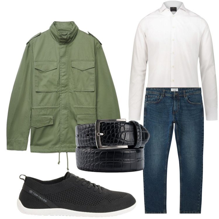 Outfit uomo - Capospalla multitasking. Stile Casual per Tutti i giorni. Abbinamento con sneakers, cappotti, jeans, camicie, cinture.