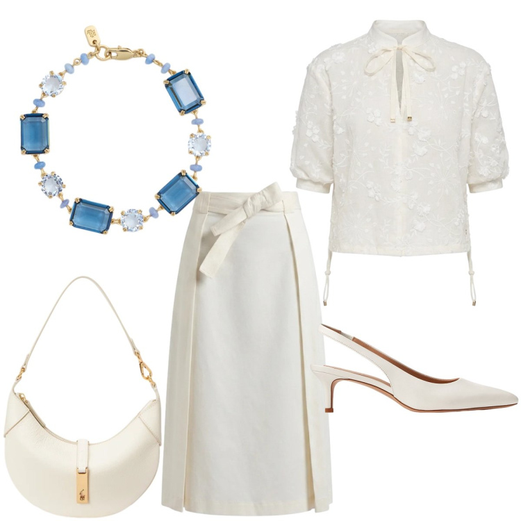 Outfit donna - Total look #2384263. Stile Bon Ton per Ufficio. Abbinamento con gonne longuette, bluse, braccialetti, décolleté, borse a spalla.