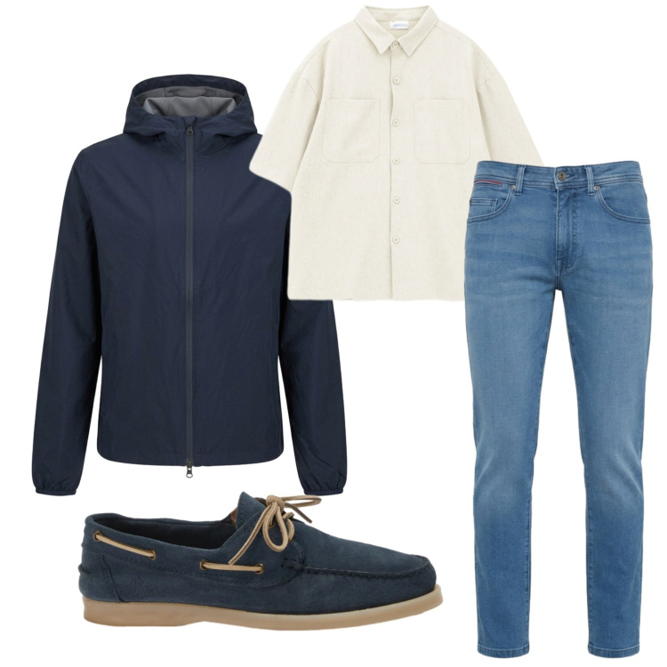 Outfit uomo - Total look #2384272. Stile Casual per Tutti i giorni. Abbinamento con camicie a manica corta, scarpe stringate, jeans slim fit, giacche.