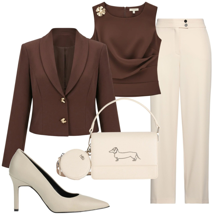 Outfit donna - Total look #2384278. Stile Chic per Cerimonia. Abbinamento con pantaloni, décolleté, top, blazer, borse a tracolla.