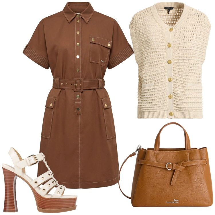 Outfit donna - Total look #2384282. Stile Basic per Tutti i giorni. Abbinamento con cardigans, sandali in pelle, vestiti chemisier, borse a mano.