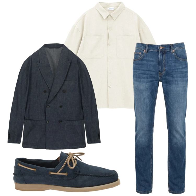 Outfit uomo - Total look #2384302. Stile Trendy per Tutti i giorni. Abbinamento con camicie a manica corta, jeans, scarpe stringate, giacche.