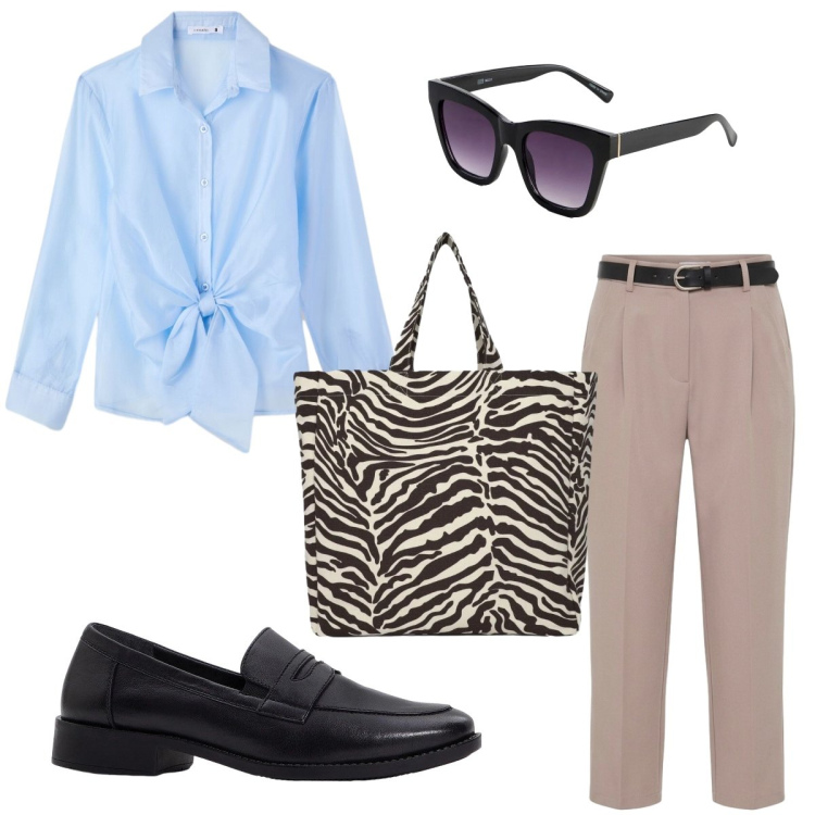 Outfit donna - Total look #2384316. Stile Casual per Tutti i giorni. Abbinamento con mocassini, occhiali da sole, camicie, pantaloni, shopping bag.