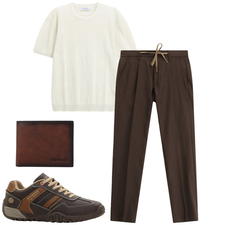 Outfit uomo - City. Stile Trendy per Tutti i giorni. Abbinamento con sneakers, pantaloni, t-shirt, portafogli.