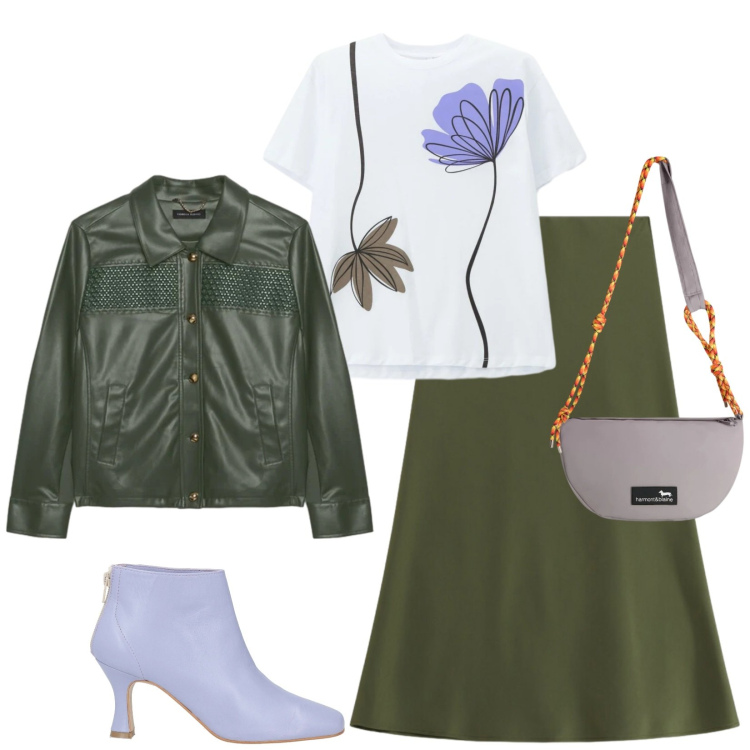Outfit donna - Total look #2384343. Stile Chic per Serata fuori. Abbinamento con stivaletti, gonne longuette, t-shirt, blazer, borse a tracolla.