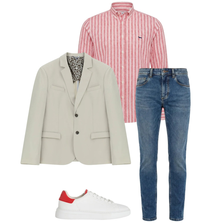 Outfit uomo - Total look #2384345. Stile Trendy per Serata speciale. Abbinamento con giacche, camicie, sneakers, jeans slim fit.