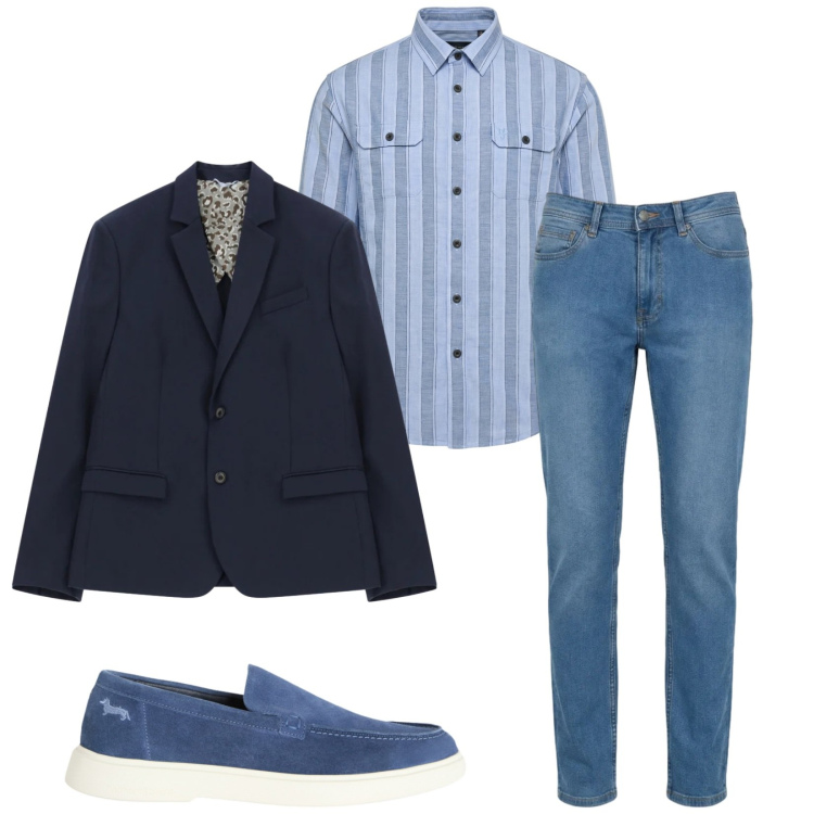 Outfit uomo - Total look #2384346. Stile Trendy per Serata speciale. Abbinamento con giacche, jeans, camicie, scarpe stringate.