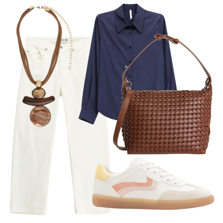 Outfit donna - Camicia che passione. Abbinamento con sneakers, camicie, ciondoli, pantaloni, borse a spalla.