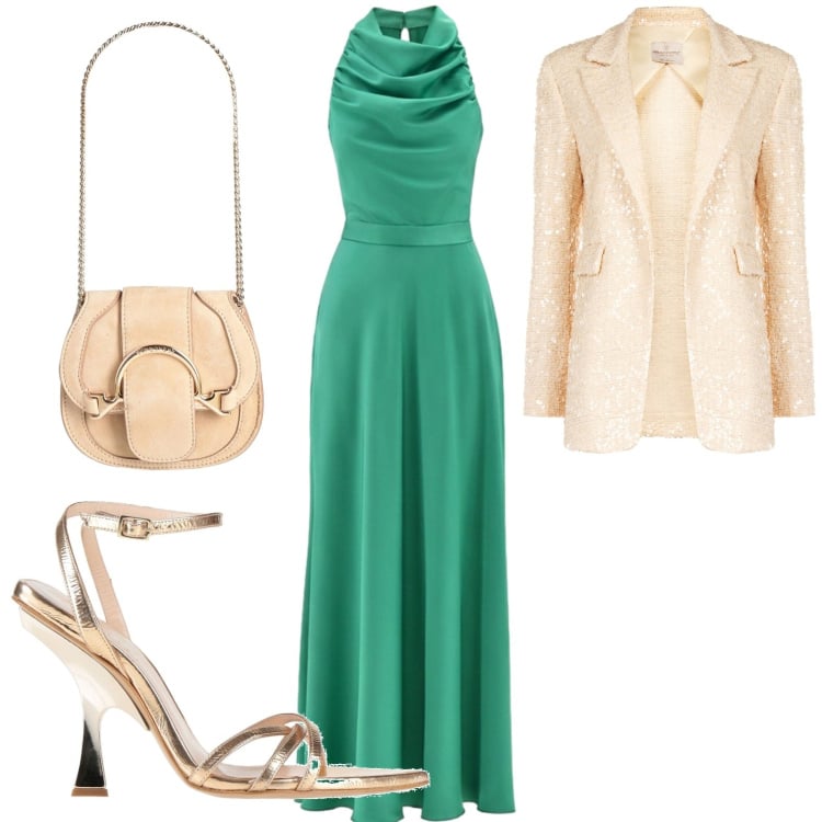 Outfit donna - Cerimonia Aprile. Stile Chic per Cerimonia. Abbinamento con marsupi, sandali in pelle, vestiti lunghi, blazer.