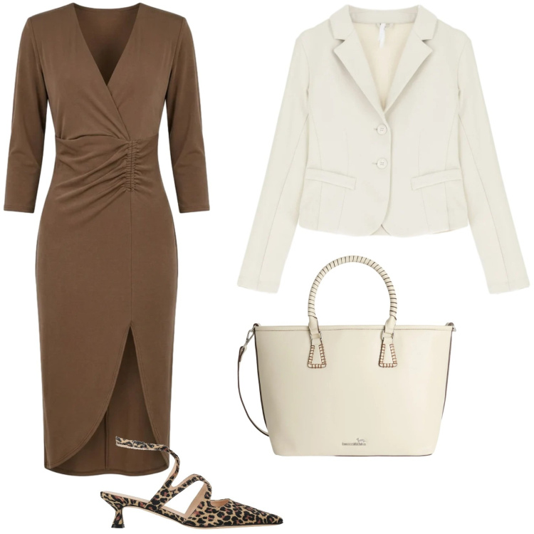 Outfit donna - Total look #2384465. Stile Casual chic per Tutti i giorni. Abbinamento con décolleté, shopping bag, blazer, vestiti asimmetrici.