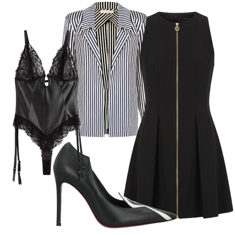 Outfit donna - Abito con zip. Stile Rock per Serata fuori. Abbinamento con décolleté, body, blazer, vestiti corti.