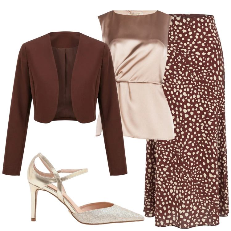 Outfit donna - Cerimonia nei toni del marrone. Stile Chic per Cerimonia. Abbinamento con gonne lunghe, bluse, décolleté, bolero.