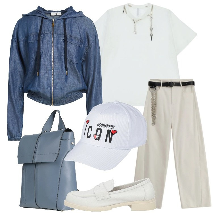 Outfit donna - Un weekend fuori città@valentinadringoli. Stile Urban per Tutti i giorni. Abbinamento con cappelli con visiera, zaini, felpe con cappuccio, mocassini, t-shirt, pantaloni a palazzo.