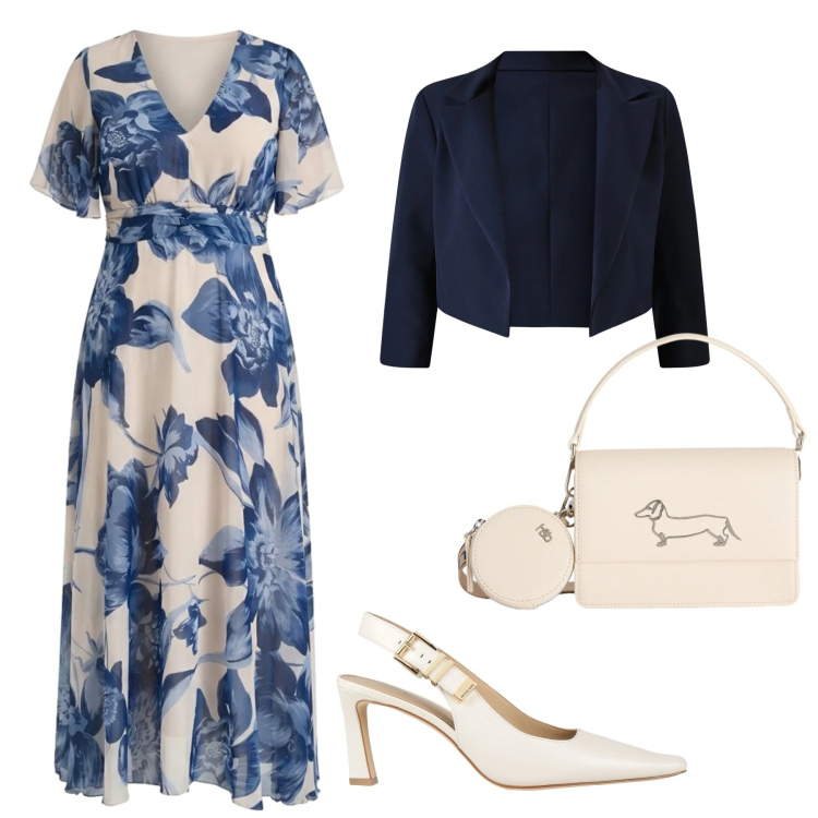 Outfit donna - Total look #2384476. Stile Chic per Cerimonia. Abbinamento con décolleté, vestiti lunghi, bolero, borse a tracolla.