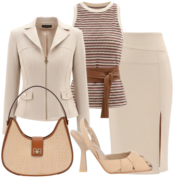 Outfit donna - Invito a pranzo. Stile Bon Ton per Serata fuori. Abbinamento con décolleté, gonne longuette, canottiere, borse a spalla, blazer.