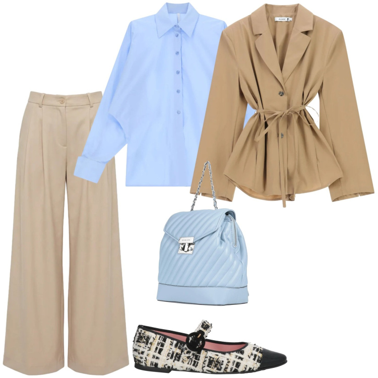 Outfit donna - Total look #2384487. Stile Casual per Tutti i giorni. Abbinamento con zaini, ballerine, blazer, pantaloni, camicie.