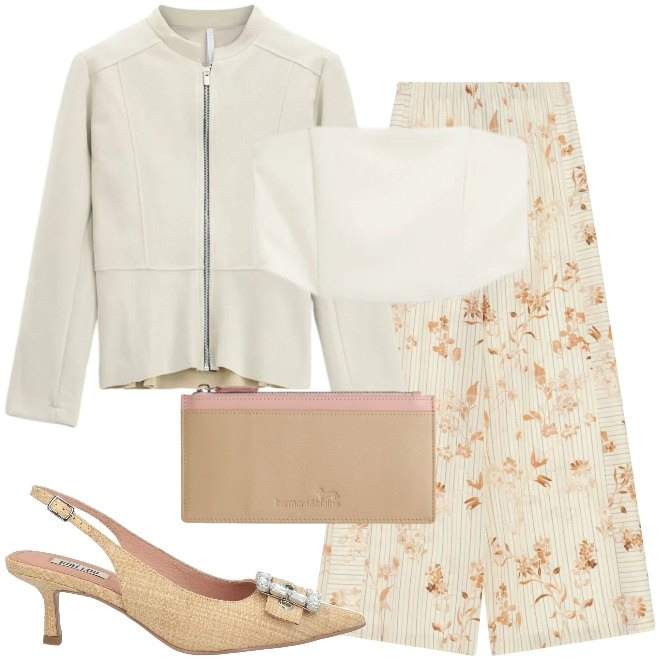 Outfit donna - Top a fascia. Stile Glamour per Serata fuori. Abbinamento con décolleté, portafogli, pantaloni a palazzo, blazer, top.