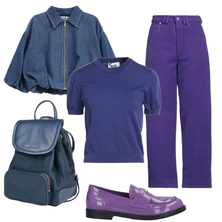 Outfit donna - Total look #2384490. Stile Casual chic per Ufficio. Abbinamento con pantaloni, mocassini, pullovers, zaini, blazer.