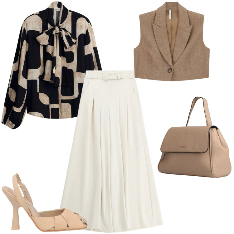 Outfit donna - La camicia per ogni occasione. Stile Casual chic per Tutti i giorni. Abbinamento con décolleté, zaini, camicie, pantaloni a palazzo, gilet.