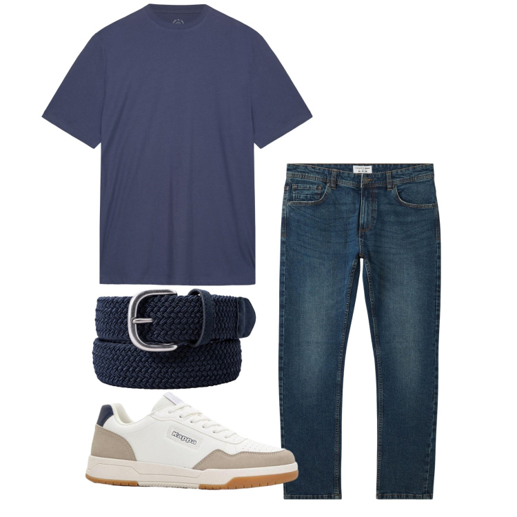 Outfit uomo - Aprile. Stile Trendy per Tutti i giorni. Abbinamento con sneakers, jeans, cinture, t-shirt.