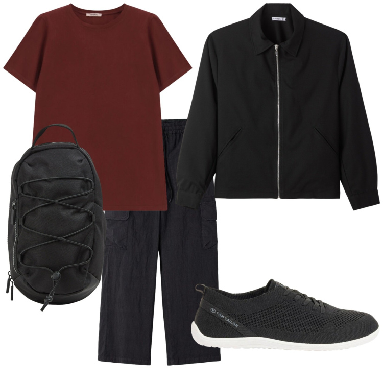 Outfit uomo - Total look #2384506. Stile Casual per Tutti i giorni. Abbinamento con sneakers, bomber, borse sportive, pantaloni cargo, t-shirt.