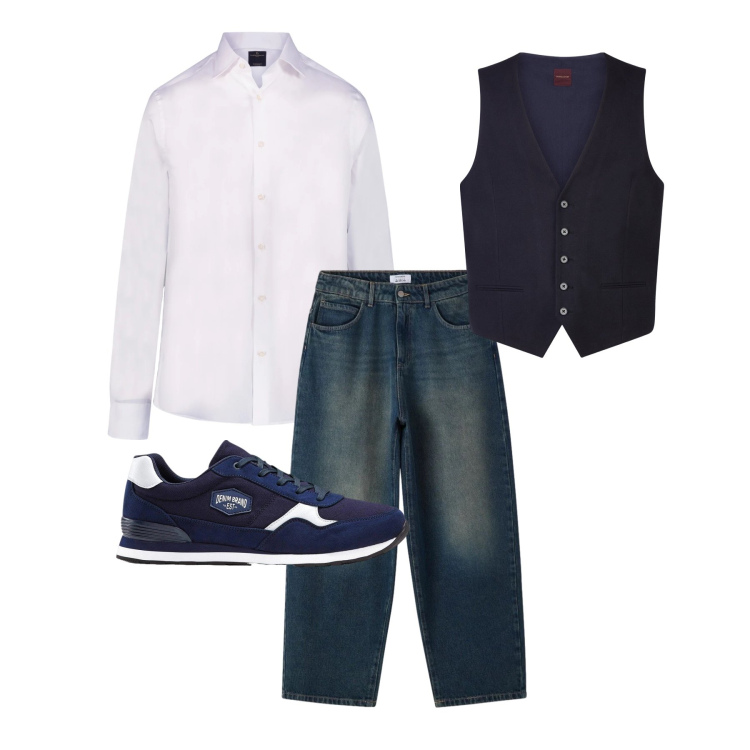 Outfit uomo - Aprile. Stile Trendy per Tutti i giorni. Abbinamento con sneakers, jeans, gilet, camicie.