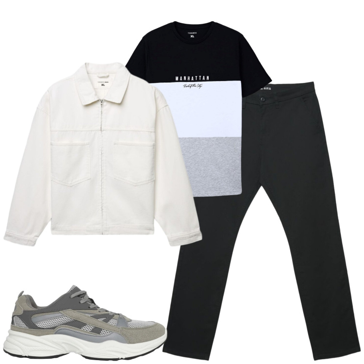 Outfit uomo - Total look #2384516. Stile Casual per Tutti i giorni. Abbinamento con t-shirt, sneakers, giacche, pantaloni chino.