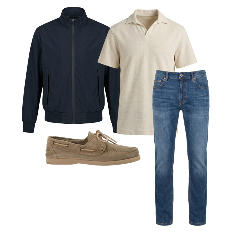 Outfit uomo - Aprile. Stile Trendy per Tutti i giorni. Abbinamento con jeans, scarpe stringate, polo, giacche.