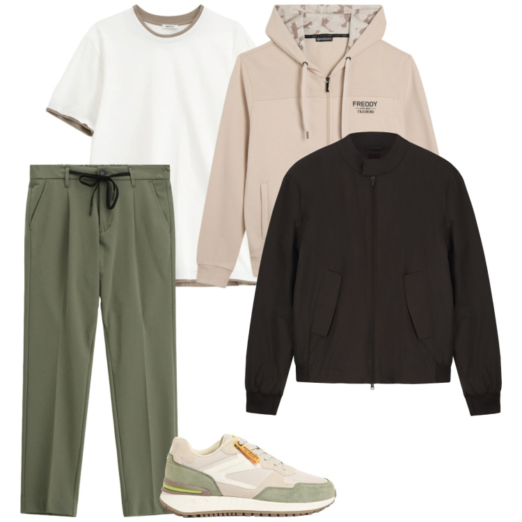 Outfit uomo - Leggero. per Tutti i giorni. Abbinamento con sneakers, t-shirt, pantaloni, felpe con cappuccio, bomber.