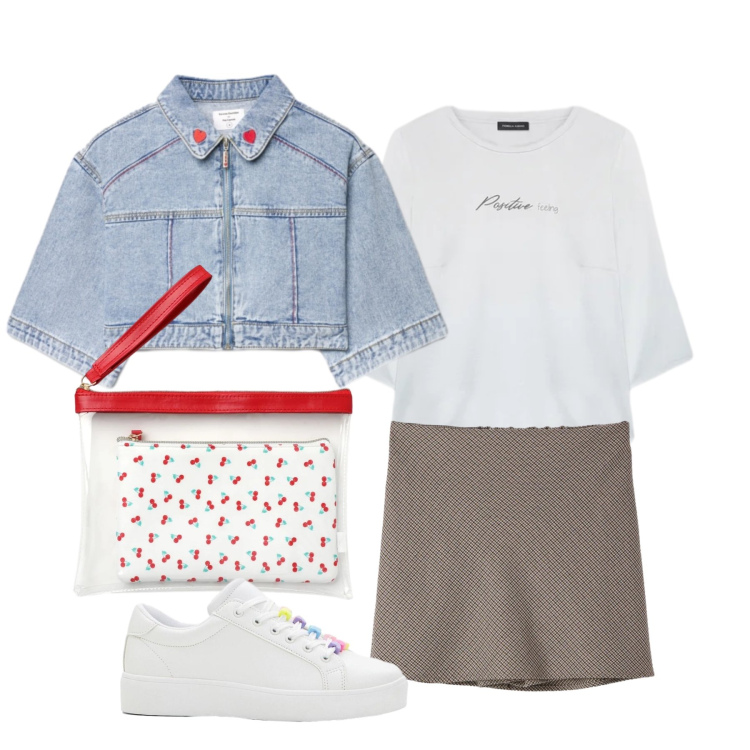 Outfit donna - Aprile. Stile Trendy per Tutti i giorni. Abbinamento con sneakers, gonne, pochette, cappotti, bluse.