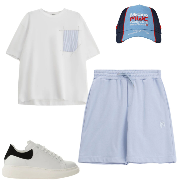 Outfit uomo - Imperial. Stile Casual per Tutti i giorni. Abbinamento con cappelli, t-shirt, sneakers, bermuda.