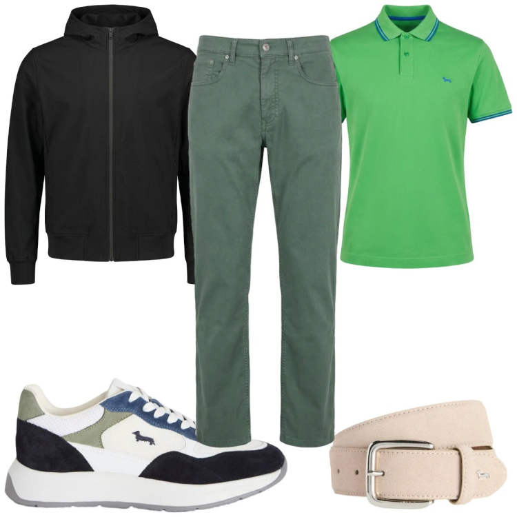 Outfit uomo - Total look #2384531. Stile Casual per Tutti i giorni. Abbinamento con sneakers, cinture, pantaloni, polo, bomber.