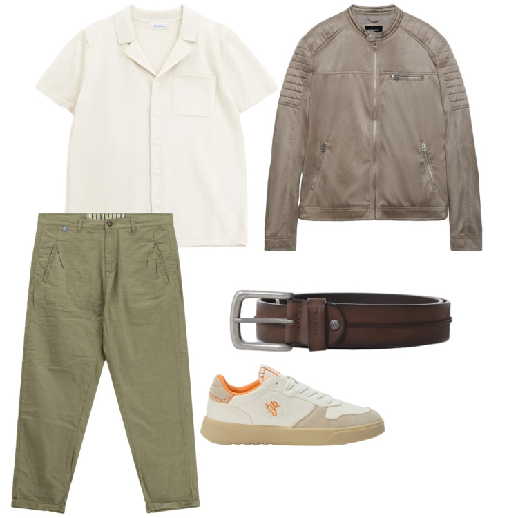 Outfit uomo - Tra amici. per Tutti i giorni. Abbinamento con giacche, sneakers, pantaloni, camicie a manica corta, cinture.