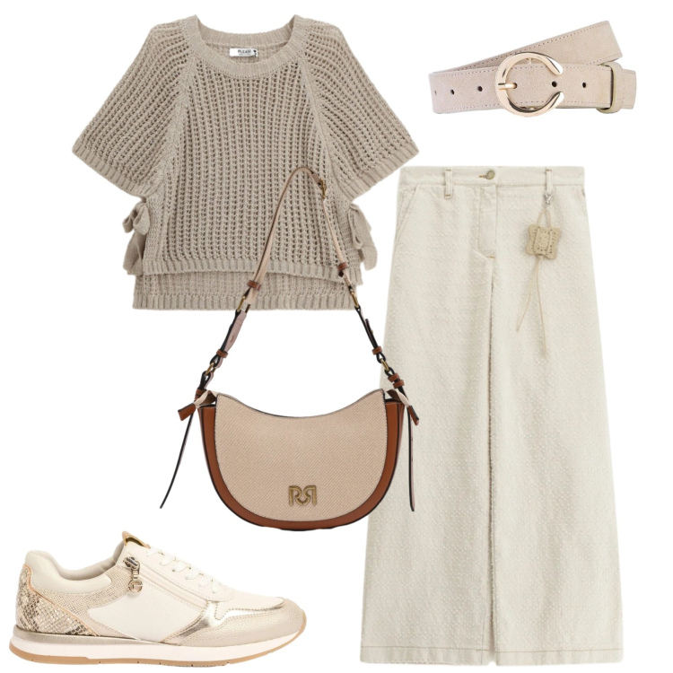 Outfit donna - Total look #2384554. Stile Casual chic per Tutti i giorni. Abbinamento con sneakers, cinture, pantaloni a palazzo, top, borse a tracolla.